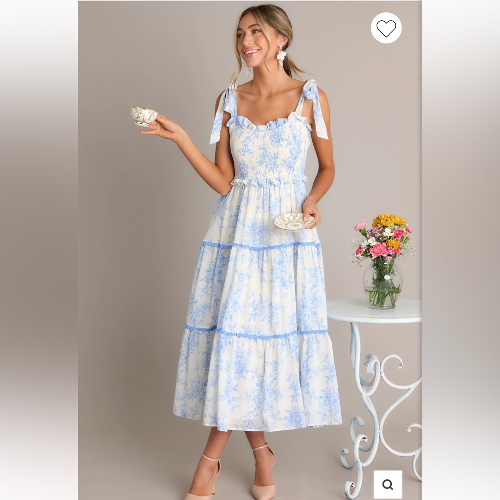 MEADOW SERENADE BLUE FLORAL TOILE MIDI DRESS